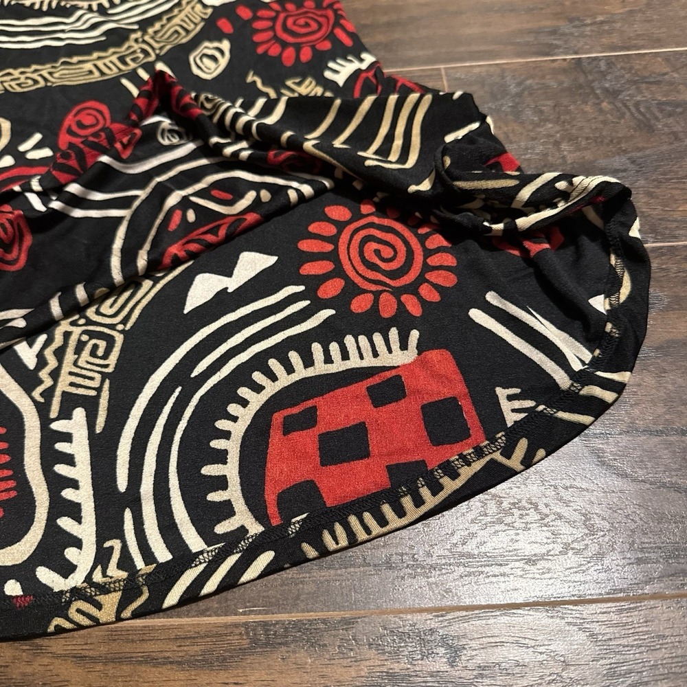 Susan Lawrence Skirt 3X Black Red Tribal Print A Line Stretch Pull On Midi USA - Picture 4 of 8